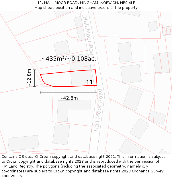 11, HALL MOOR ROAD, HINGHAM, NORWICH, NR9 4LB: Plot and title map