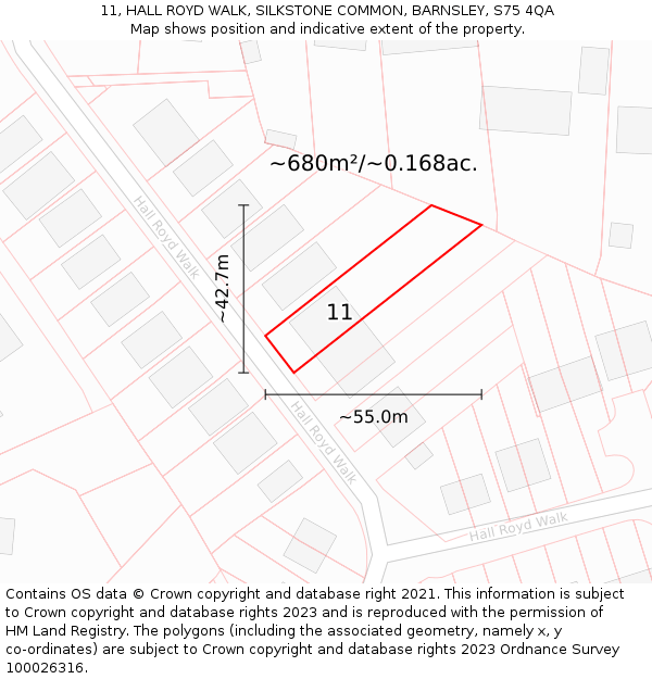11, HALL ROYD WALK, SILKSTONE COMMON, BARNSLEY, S75 4QA: Plot and title map