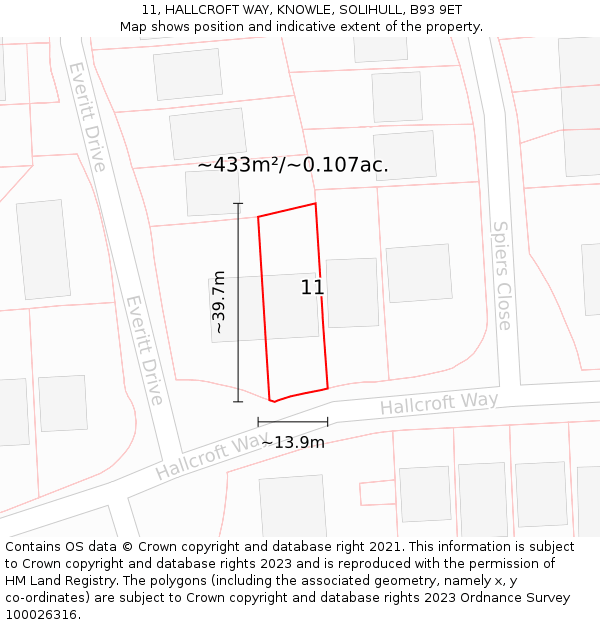 11, HALLCROFT WAY, KNOWLE, SOLIHULL, B93 9ET: Plot and title map