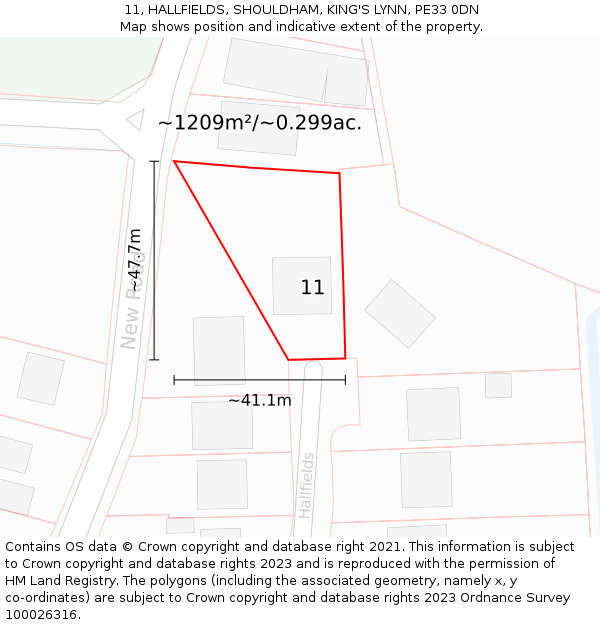 11, HALLFIELDS, SHOULDHAM, KING'S LYNN, PE33 0DN: Plot and title map