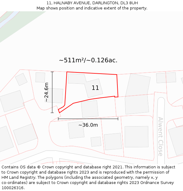 11, HALNABY AVENUE, DARLINGTON, DL3 8UH: Plot and title map