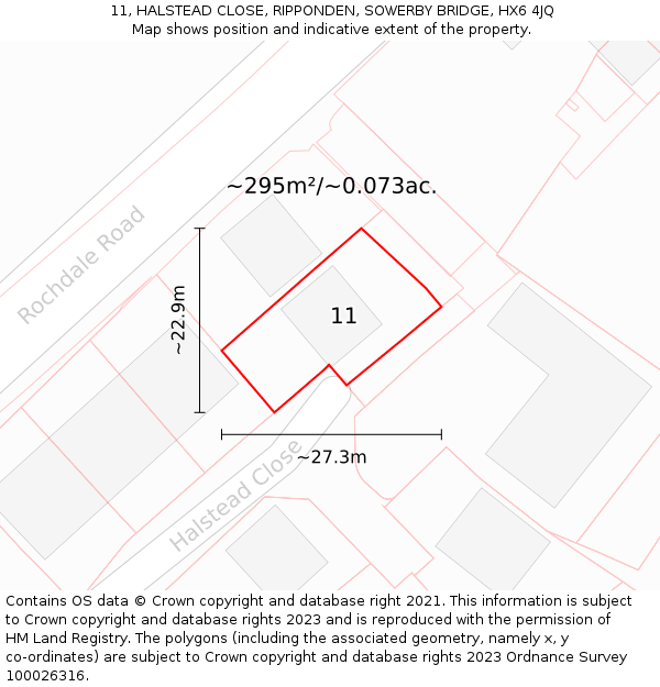 11, HALSTEAD CLOSE, RIPPONDEN, SOWERBY BRIDGE, HX6 4JQ: Plot and title map