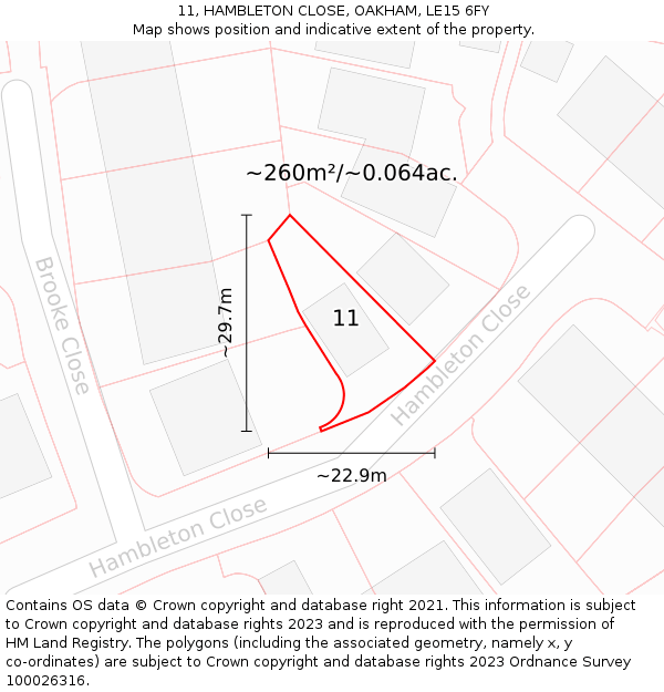 11, HAMBLETON CLOSE, OAKHAM, LE15 6FY: Plot and title map