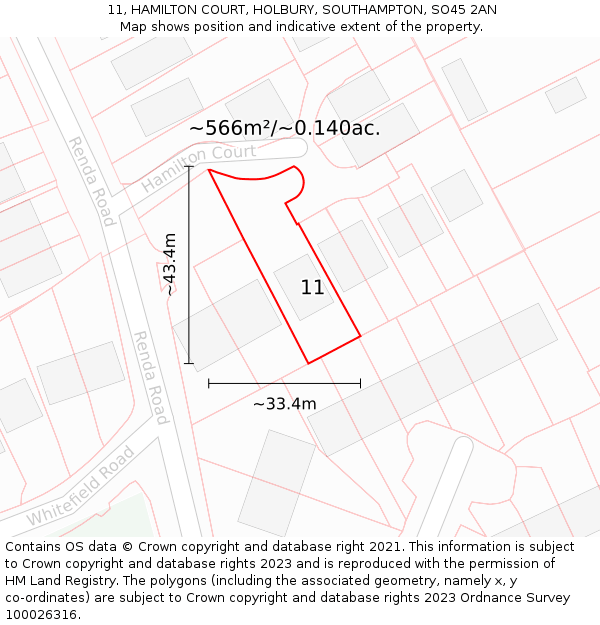 11, HAMILTON COURT, HOLBURY, SOUTHAMPTON, SO45 2AN: Plot and title map