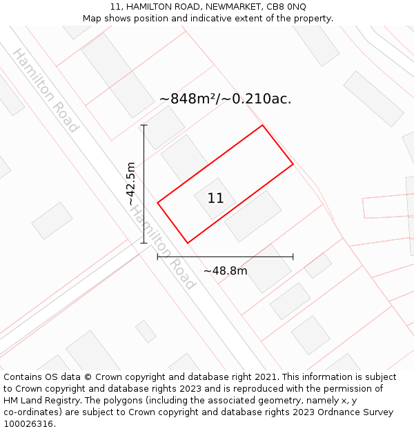 11, HAMILTON ROAD, NEWMARKET, CB8 0NQ: Plot and title map