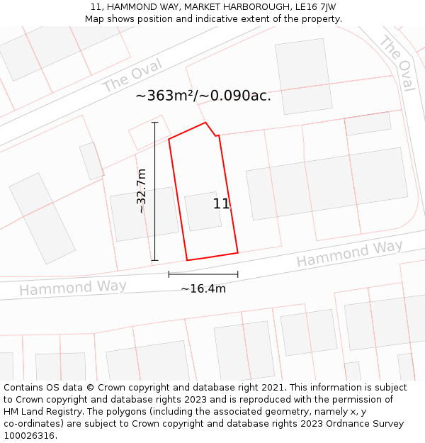 11, HAMMOND WAY, MARKET HARBOROUGH, LE16 7JW: Plot and title map