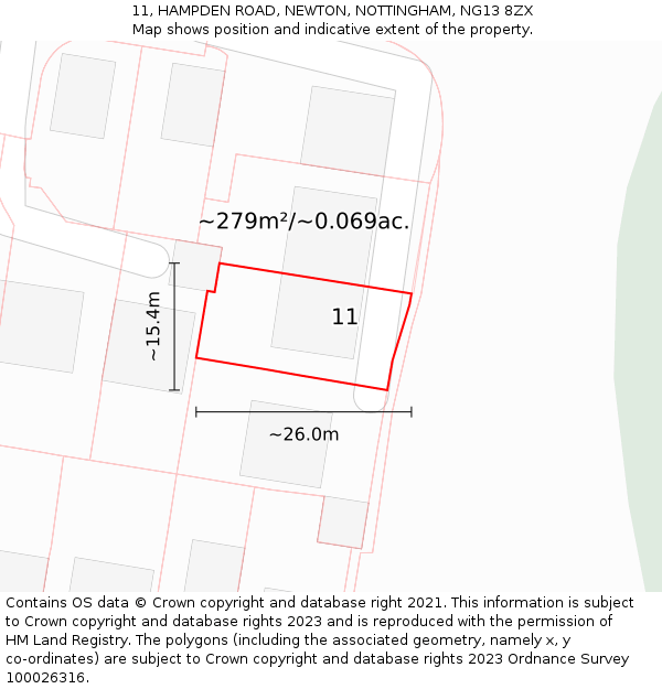 11, HAMPDEN ROAD, NEWTON, NOTTINGHAM, NG13 8ZX: Plot and title map