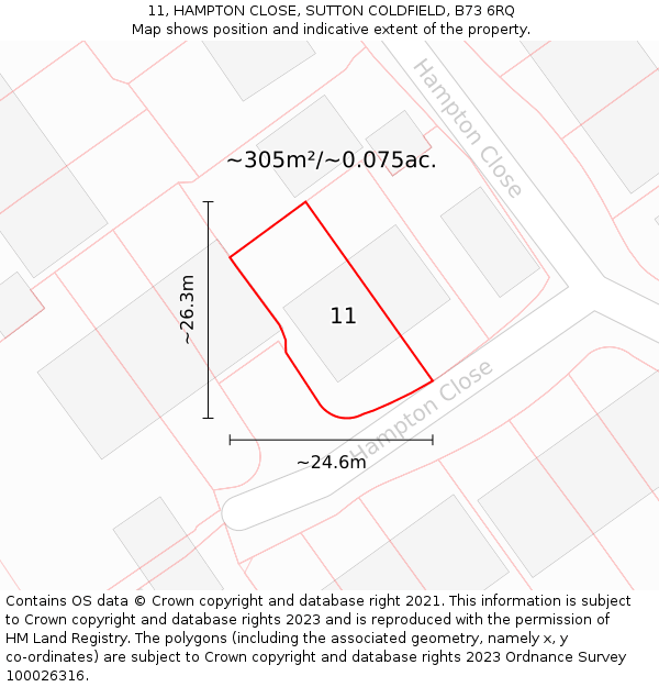 11, HAMPTON CLOSE, SUTTON COLDFIELD, B73 6RQ: Plot and title map