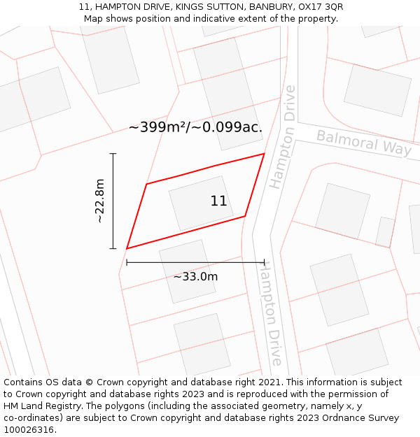 11, HAMPTON DRIVE, KINGS SUTTON, BANBURY, OX17 3QR: Plot and title map