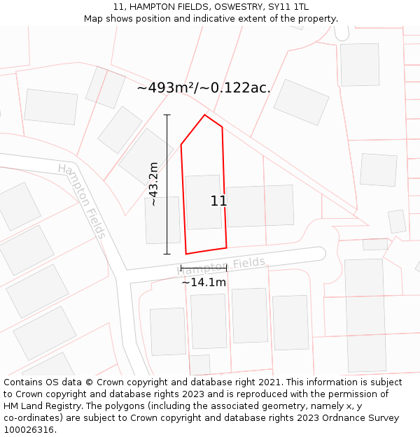 11, HAMPTON FIELDS, OSWESTRY, SY11 1TL: Plot and title map