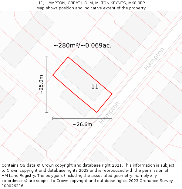 11, HAMPTON, GREAT HOLM, MILTON KEYNES, MK8 9EP: Plot and title map