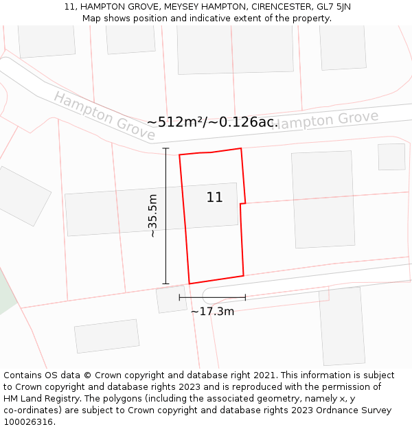 11, HAMPTON GROVE, MEYSEY HAMPTON, CIRENCESTER, GL7 5JN: Plot and title map