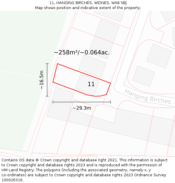 11, HANGING BIRCHES, WIDNES, WA8 5BJ: Plot and title map