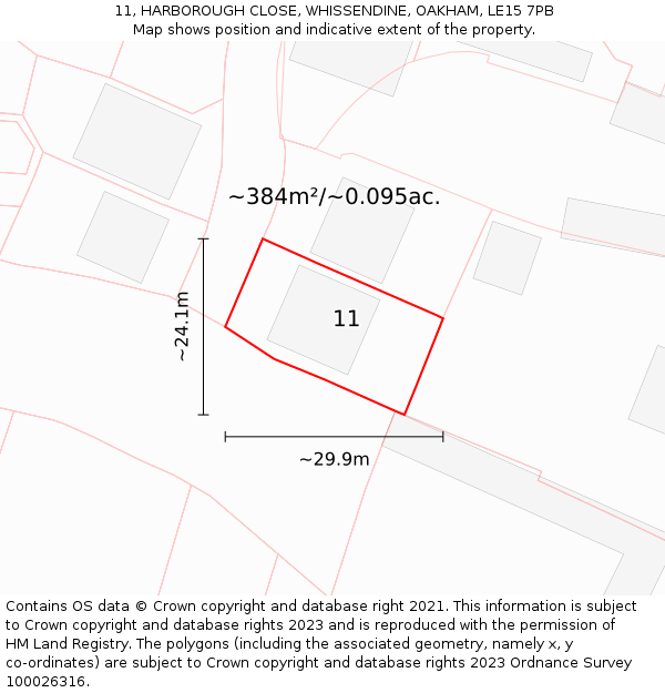 11, HARBOROUGH CLOSE, WHISSENDINE, OAKHAM, LE15 7PB: Plot and title map