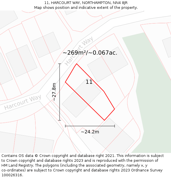 11, HARCOURT WAY, NORTHAMPTON, NN4 8JR: Plot and title map