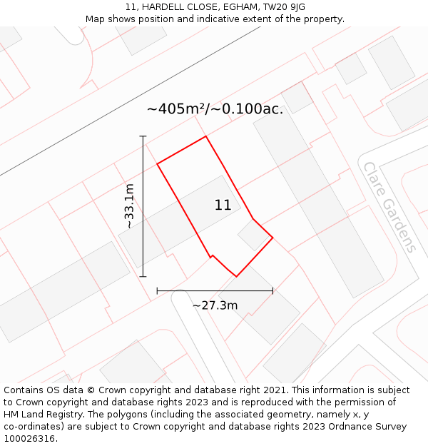 11, HARDELL CLOSE, EGHAM, TW20 9JG: Plot and title map