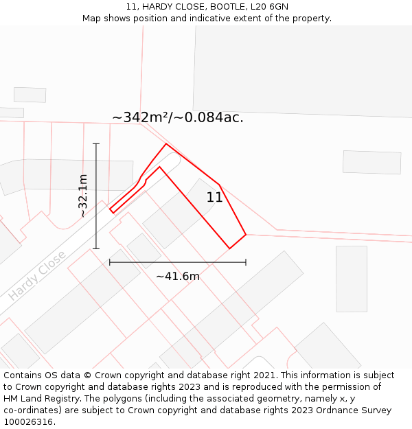 11, HARDY CLOSE, BOOTLE, L20 6GN: Plot and title map