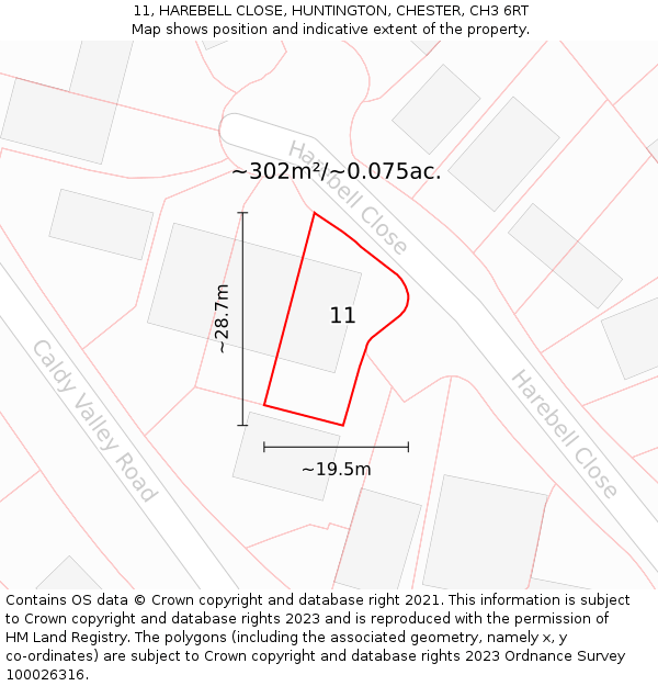 11, HAREBELL CLOSE, HUNTINGTON, CHESTER, CH3 6RT: Plot and title map