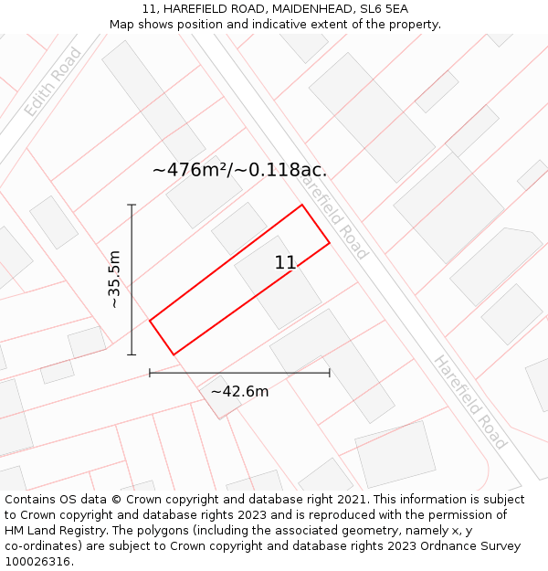 11, HAREFIELD ROAD, MAIDENHEAD, SL6 5EA: Plot and title map
