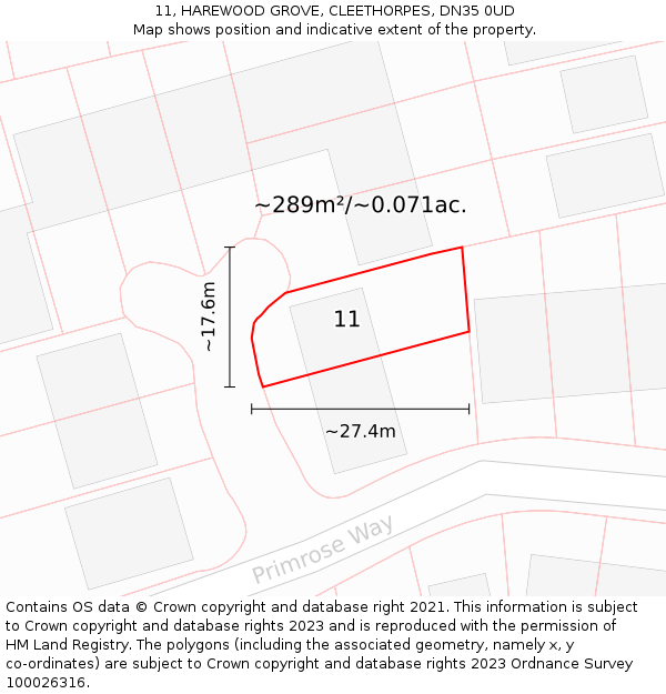 11, HAREWOOD GROVE, CLEETHORPES, DN35 0UD: Plot and title map