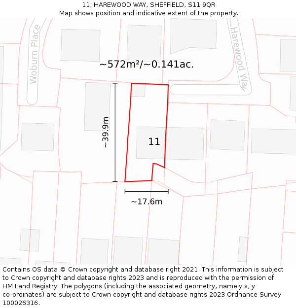 11, HAREWOOD WAY, SHEFFIELD, S11 9QR: Plot and title map