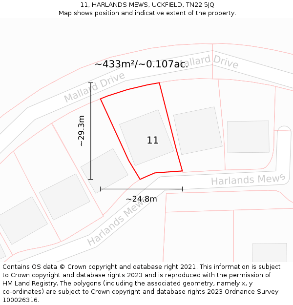 11, HARLANDS MEWS, UCKFIELD, TN22 5JQ: Plot and title map