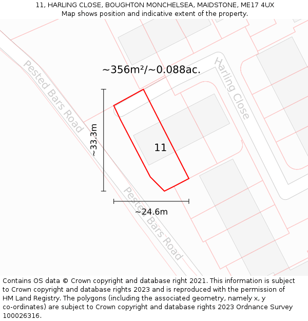 11, HARLING CLOSE, BOUGHTON MONCHELSEA, MAIDSTONE, ME17 4UX: Plot and title map