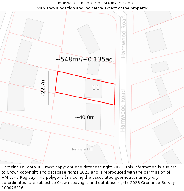 11, HARNWOOD ROAD, SALISBURY, SP2 8DD: Plot and title map