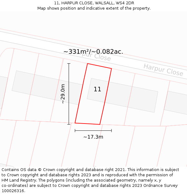 11, HARPUR CLOSE, WALSALL, WS4 2DR: Plot and title map