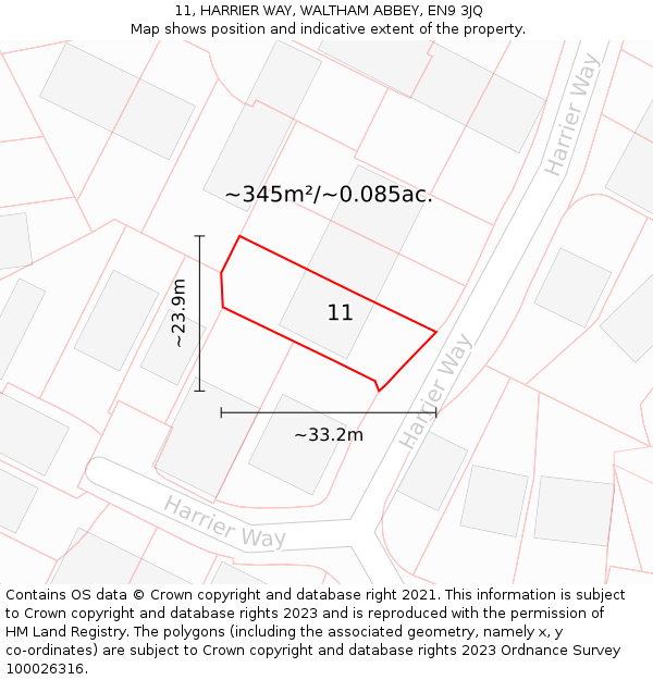 11, HARRIER WAY, WALTHAM ABBEY, EN9 3JQ: Plot and title map