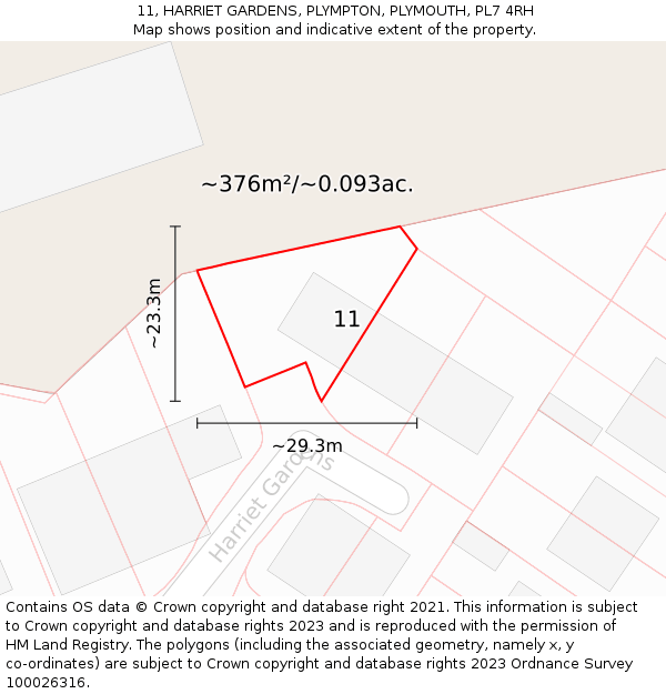 11, HARRIET GARDENS, PLYMPTON, PLYMOUTH, PL7 4RH: Plot and title map