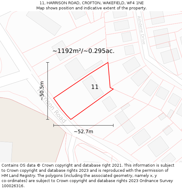 11, HARRISON ROAD, CROFTON, WAKEFIELD, WF4 1NE: Plot and title map