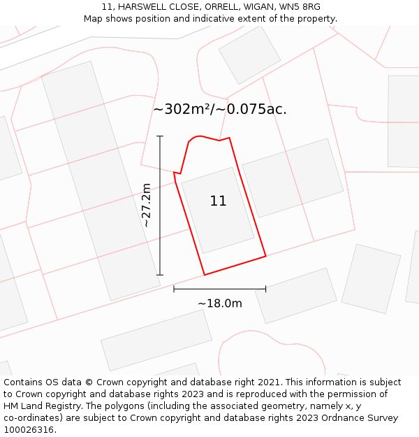 11, HARSWELL CLOSE, ORRELL, WIGAN, WN5 8RG: Plot and title map