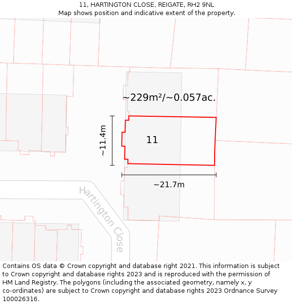 11, HARTINGTON CLOSE, REIGATE, RH2 9NL: Plot and title map