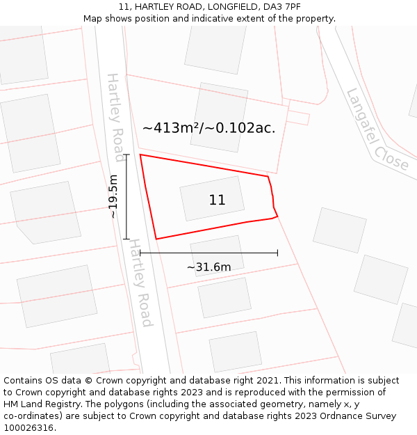 11, HARTLEY ROAD, LONGFIELD, DA3 7PF: Plot and title map