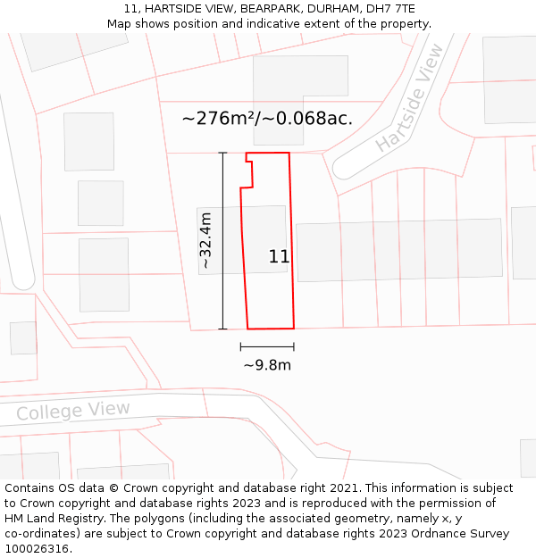 11, HARTSIDE VIEW, BEARPARK, DURHAM, DH7 7TE: Plot and title map