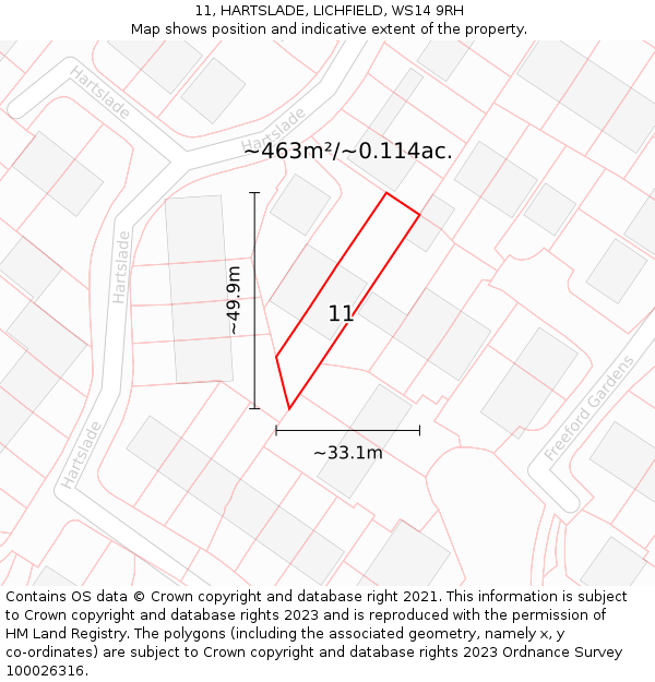 11, HARTSLADE, LICHFIELD, WS14 9RH: Plot and title map