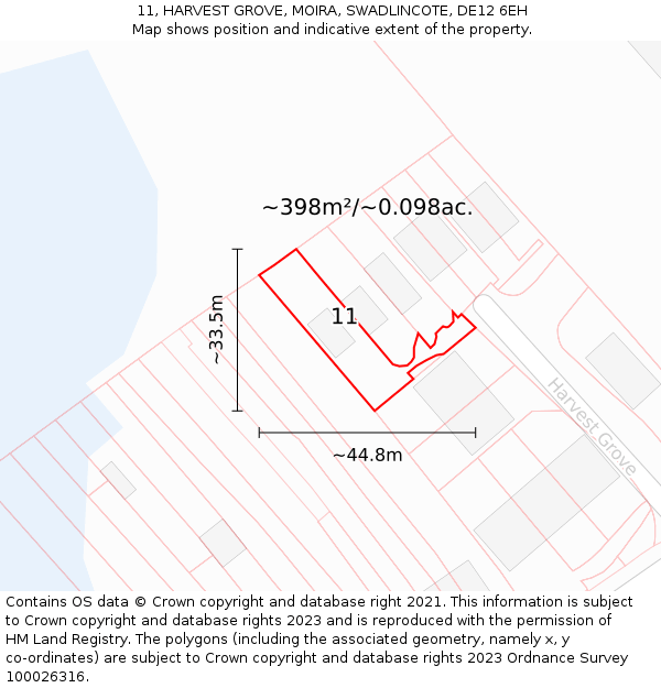 11, HARVEST GROVE, MOIRA, SWADLINCOTE, DE12 6EH: Plot and title map
