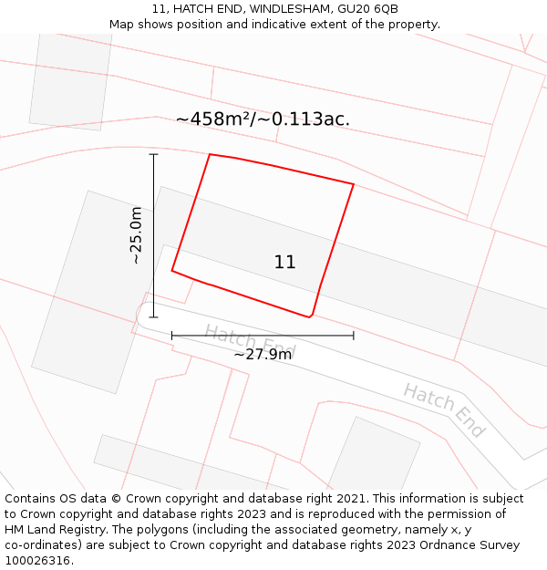 11, HATCH END, WINDLESHAM, GU20 6QB: Plot and title map