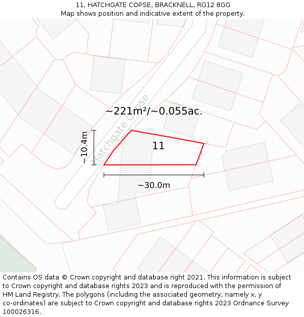11, HATCHGATE COPSE, BRACKNELL, RG12 8GG: Plot and title map