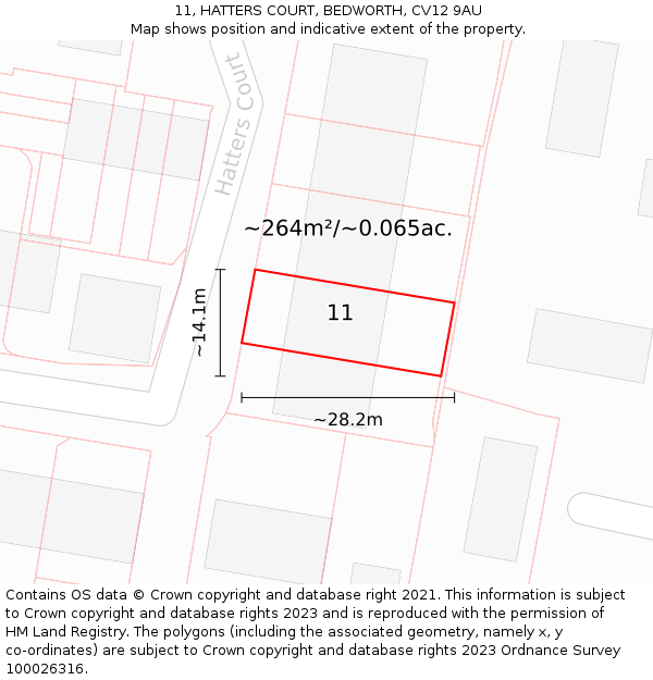 11, HATTERS COURT, BEDWORTH, CV12 9AU: Plot and title map