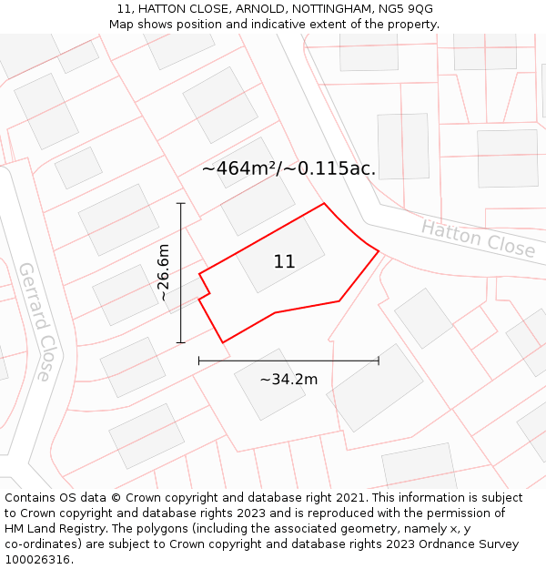 11, HATTON CLOSE, ARNOLD, NOTTINGHAM, NG5 9QG: Plot and title map