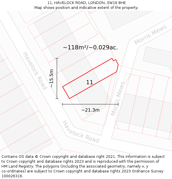 11, HAVELOCK ROAD, LONDON, SW19 8HE: Plot and title map
