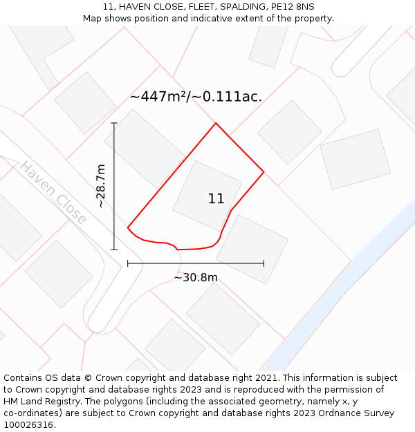 11, HAVEN CLOSE, FLEET, SPALDING, PE12 8NS: Plot and title map