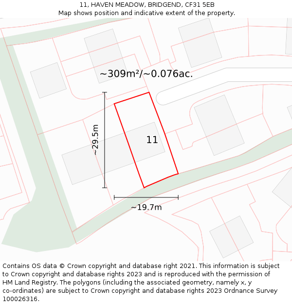 11, HAVEN MEADOW, BRIDGEND, CF31 5EB: Plot and title map