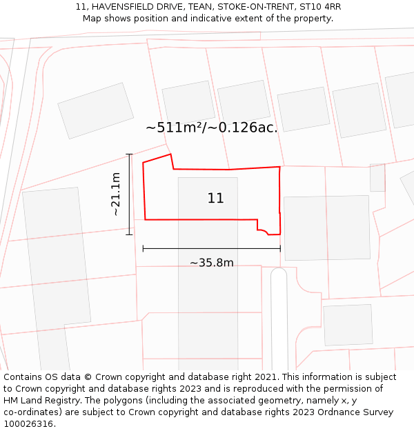 11, HAVENSFIELD DRIVE, TEAN, STOKE-ON-TRENT, ST10 4RR: Plot and title map