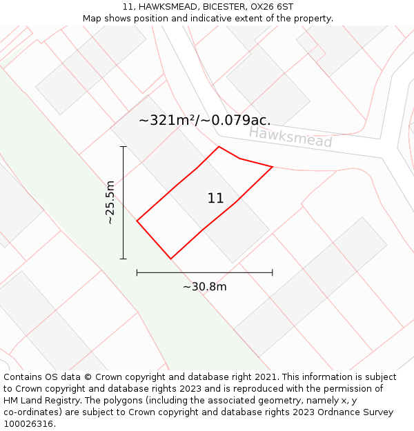 11, HAWKSMEAD, BICESTER, OX26 6ST: Plot and title map
