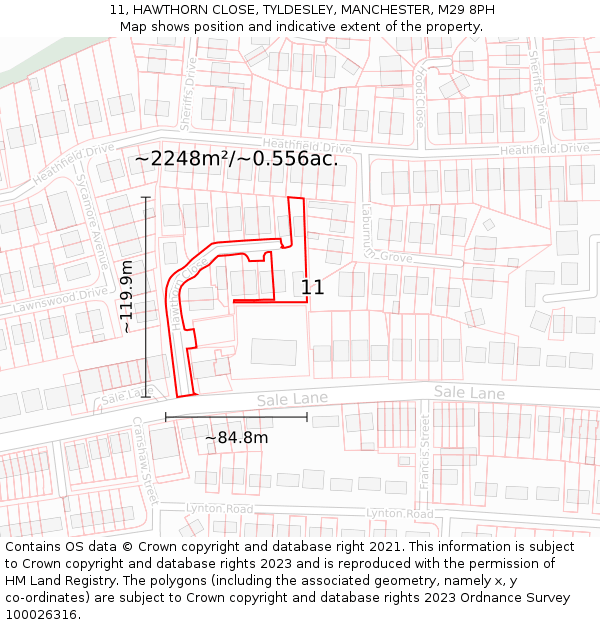 11, HAWTHORN CLOSE, TYLDESLEY, MANCHESTER, M29 8PH: Plot and title map