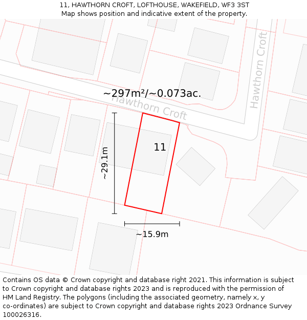 11, HAWTHORN CROFT, LOFTHOUSE, WAKEFIELD, WF3 3ST: Plot and title map