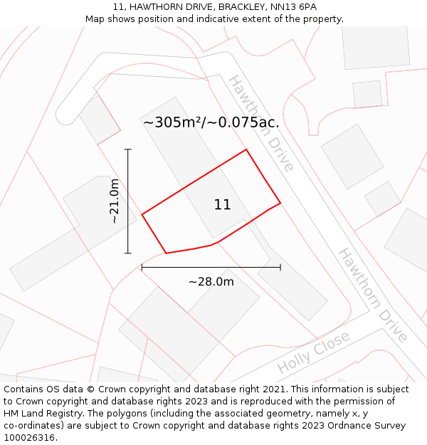 11, HAWTHORN DRIVE, BRACKLEY, NN13 6PA: Plot and title map